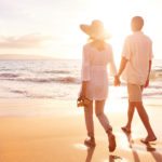 Happy Romantic Middle Aged Couple Enjoying Beautiful Sunset Walk